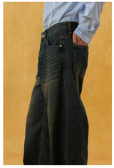 Men's Distressed Blue Wide Leg Jeans