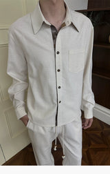 Long-sleeve Floral Color-block Tencel Linen Shirt