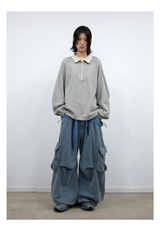 Double Waist Splatter Distressed Cargo Sweatpants