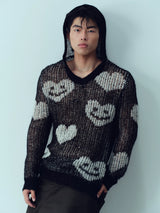 Black White Heart Smile Openwork Hoodie