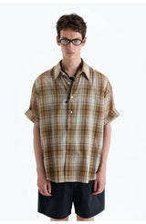 Loose Plaid Cotton Short Sleeve Shirt