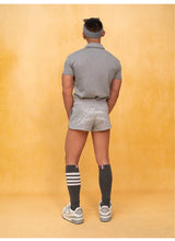 Camouflage Gray Embroidered Elastic Waist Shorts