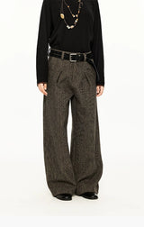 Wide Leg Pleated Wool Houndstooth Pants