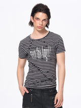 Slim Fit Letter Print Striped Tees