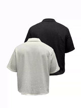 Hollow Striped Short Sleeve Crop Shirt