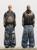 Leopard Print Ripped Washed Baggy Jeans