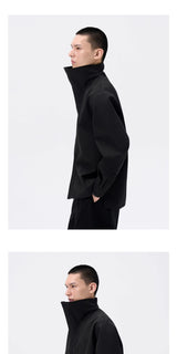 Black Oversized Stand Collar Shirt Jacket