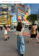 Wide Leg Cuffed Washed Jeans