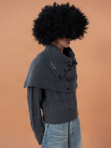 Unisex Detachable Grey Knit Cardigan Scarf