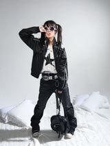 Black Heavy Wash Curved Whisker Jeans