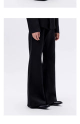 Black Herringbone Slim Flared Casual Pants