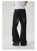 Two-Tone Distressed Wide Leg Flared Jeans