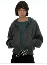 Zipper Jacquard Raglan Hoodie