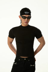 Men's Black Slim Short-sleeved Knit Tees