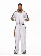 Men's Light Gray Leopard Fleece Sweatpants