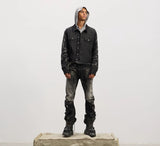 Curved Leg Stretchy Washed Distressed Jeans