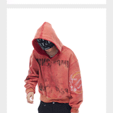 Tri-color Washed Distressed Embroidered V-neck Hoodie
