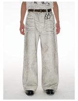 White Distressed Wide Leg Jeans