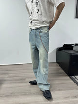 Tri-color Washed Straight Loose Jeans