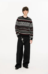 Fair Isle Milk Cotton Knit Sweater
