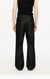 Washed Color-Blocked Floral Jacquard Flare Jeans