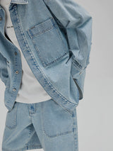 14Oz Washed Denim Asymmetric-Pocket Shirt Jacket