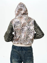 Leopard Patchwork Hooded Rivet Jacket