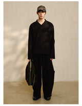 Textured Cropped Structured Cross-Collar Long-Sleeve Tops