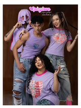 Slim Purple Heart Skeleton Rhinestone Tee