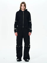 Men's Black Straight Two-In-One Riveted Sweatpants