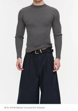 Slim Fit Ribbed Knit Long Sleeve Tops