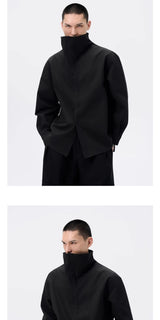 Black Oversized Stand Collar Shirt Jacket