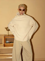 Men's Apricot Wool Side-buttoned Turtleneck Sweater