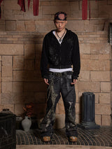 Distressed Rhinestone Zip Hoodie
