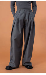 Charcoal Pleated Wide Leg Casual Pants