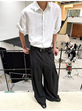 Pleated Twill Wide Leg Casual Pants