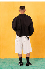 Black White Blue Striped Cropped Shirts