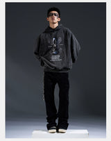 Loose Distressed Dark Metallic Print Sweatshirt