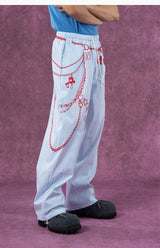 Men's White Striped Chain Print Pants