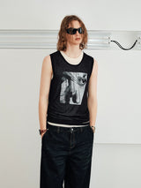 Men's Sleeveless Printed Linen-like Zip Vest