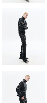 Black Slim Fit Zip-Collar Leather Jacket