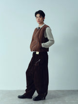 Retro Suede Bow Zipper Padded Vest