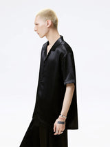 Cuban Collar Short Sleeve Satin Shirt