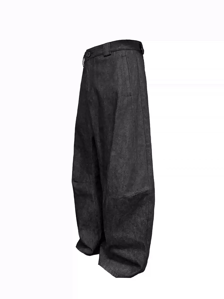 Pleated Low Rise Raw Denim Jeans