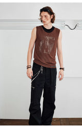 Men's Sleeveless Printed Linen-like Zip Vest