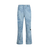 Asymmetric Tie-dye Washed Blue Flare Jeans