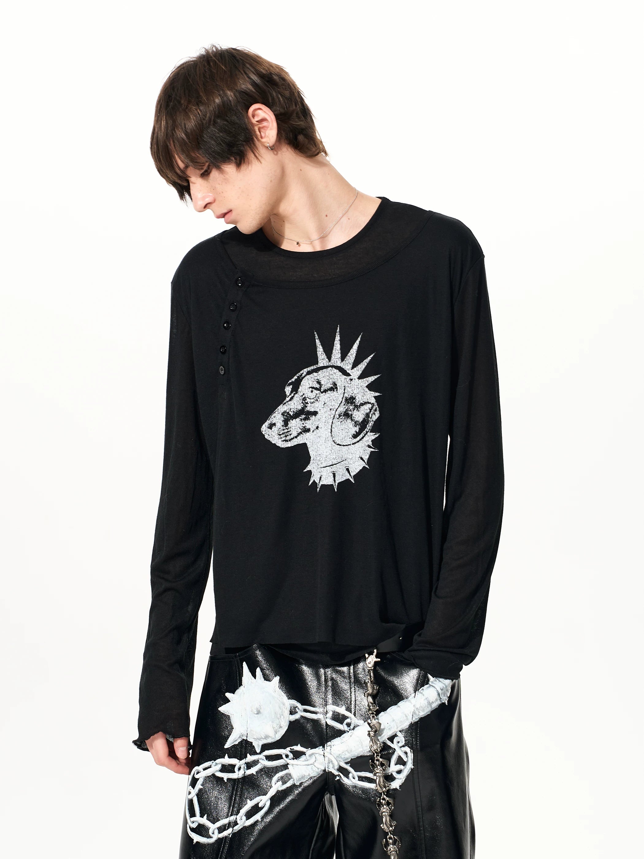 Men's Black Print Twofer Long-Sleeve Tee
