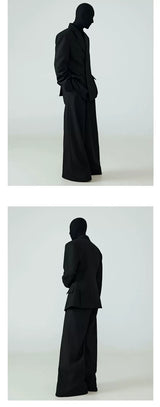 Black Draped Wide Leg Casual Pants