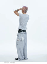 Flared Digital Print Double Waistband Sweatpants