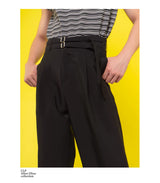 Double Belt Metal Buckle Casual Pants